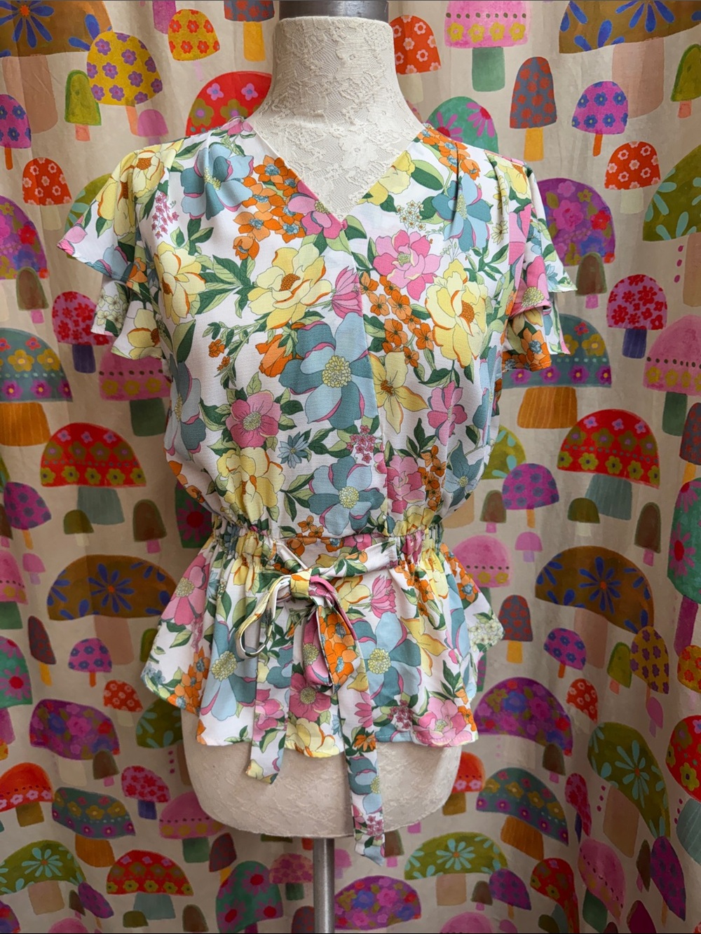Sweet Rain Ruffle Sleeve Floral Blouse. Medium
